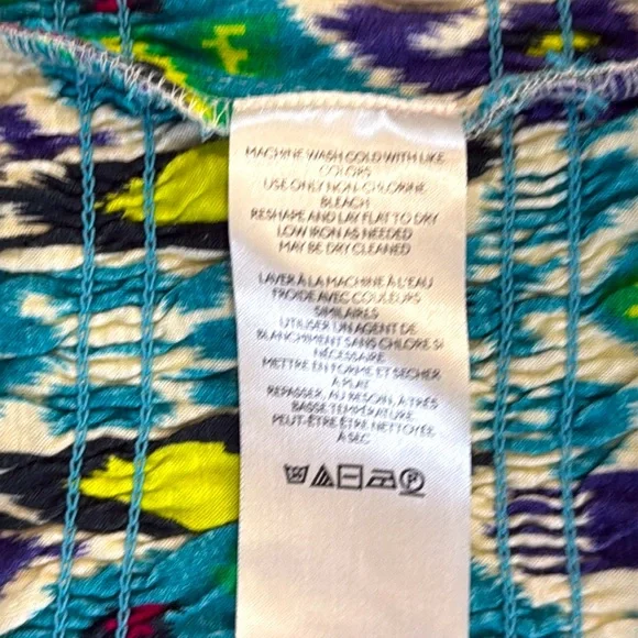 Anthropologie Women's Smocked Tube‎ Top Blue/Green Ikat Print Strapless Tank-S - Picture 9 of 9